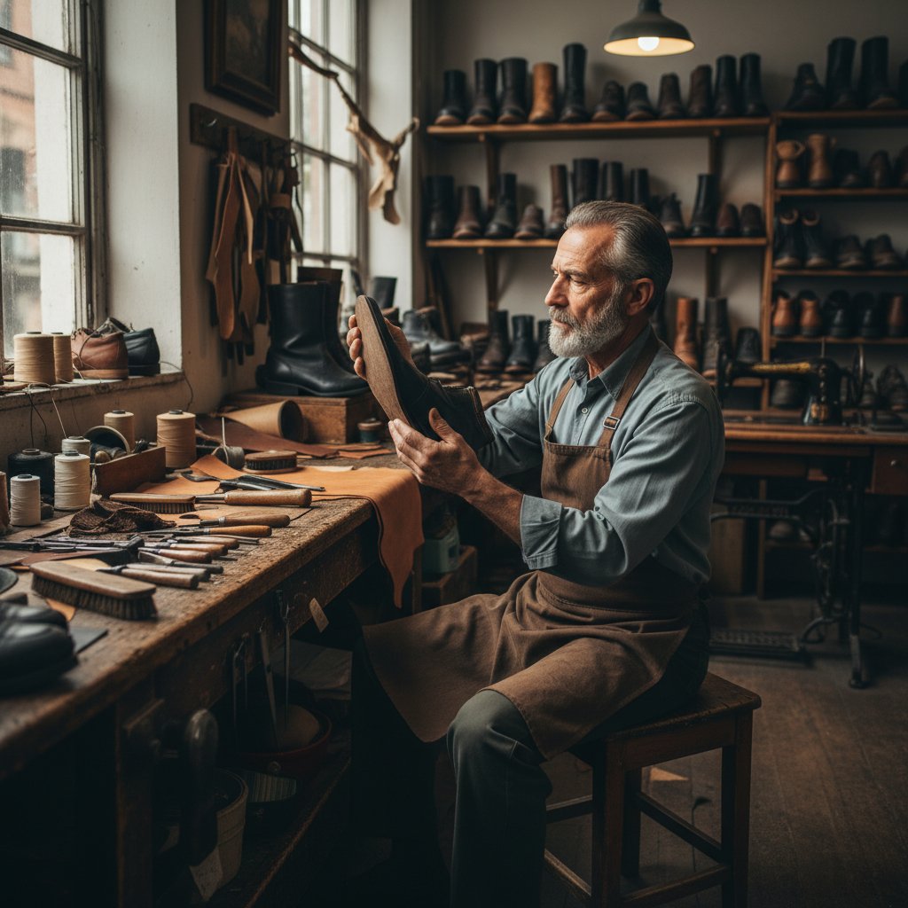 Professional cobbler working on shoe repair